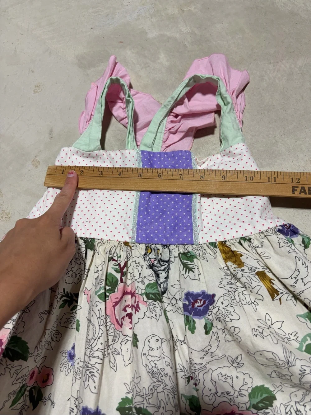 Olive mae boutique Dallas patchwork cat bird handmade dress 7/8